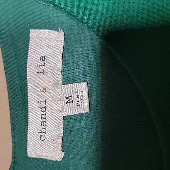 Chandi & Lia Size M Green Diagonal Ponte Fit & Flare Dress w/ Peek-a-boo Cutout - Picture 13 of 16